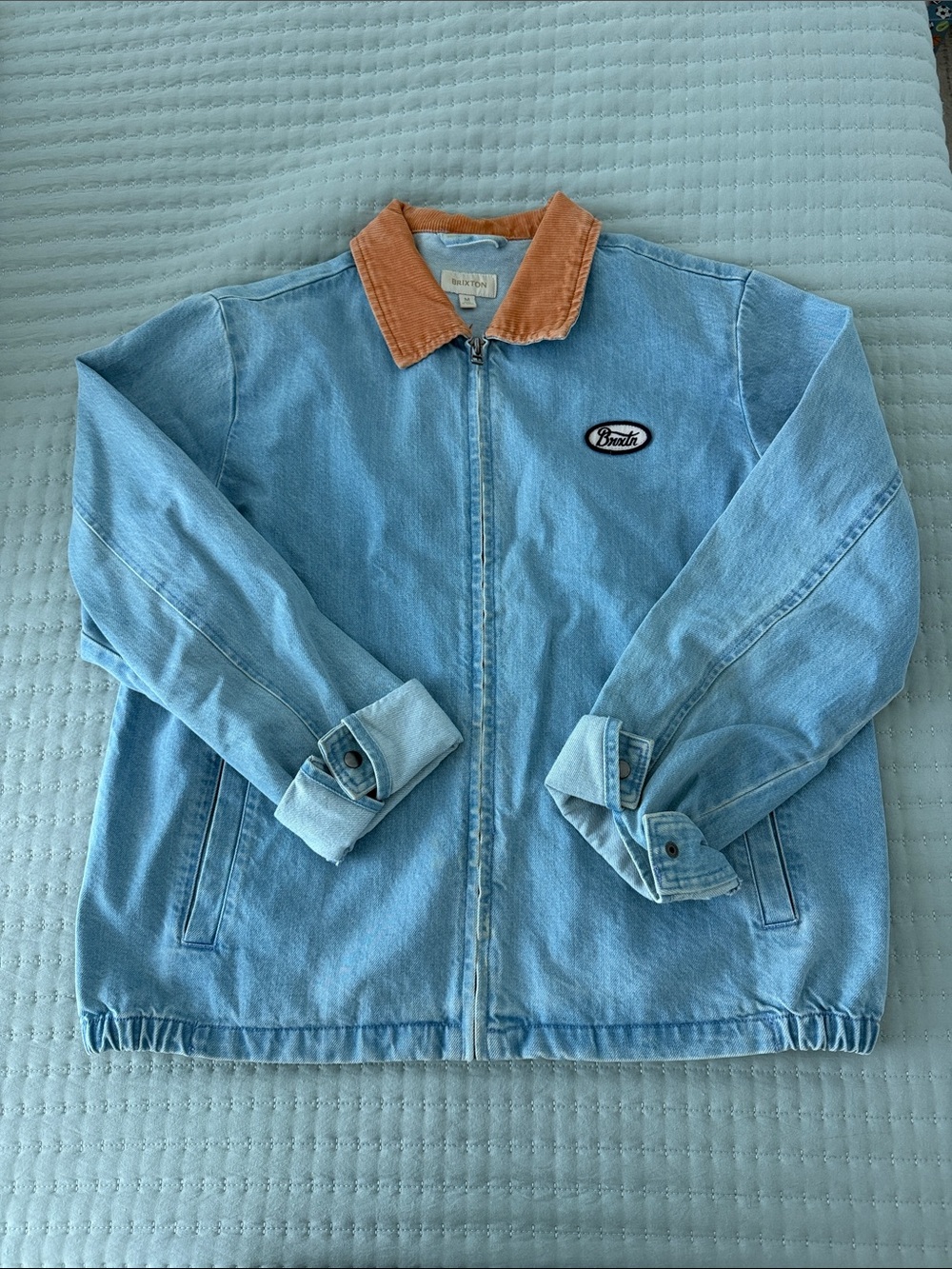 Brixton Light Blue Denim Jacket with Contrast Tan Corduroy Collar